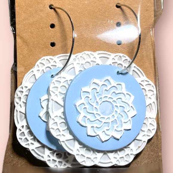 Handcrafted White Lace & Baby Blue Circle Earrings - Picture 3 of 5